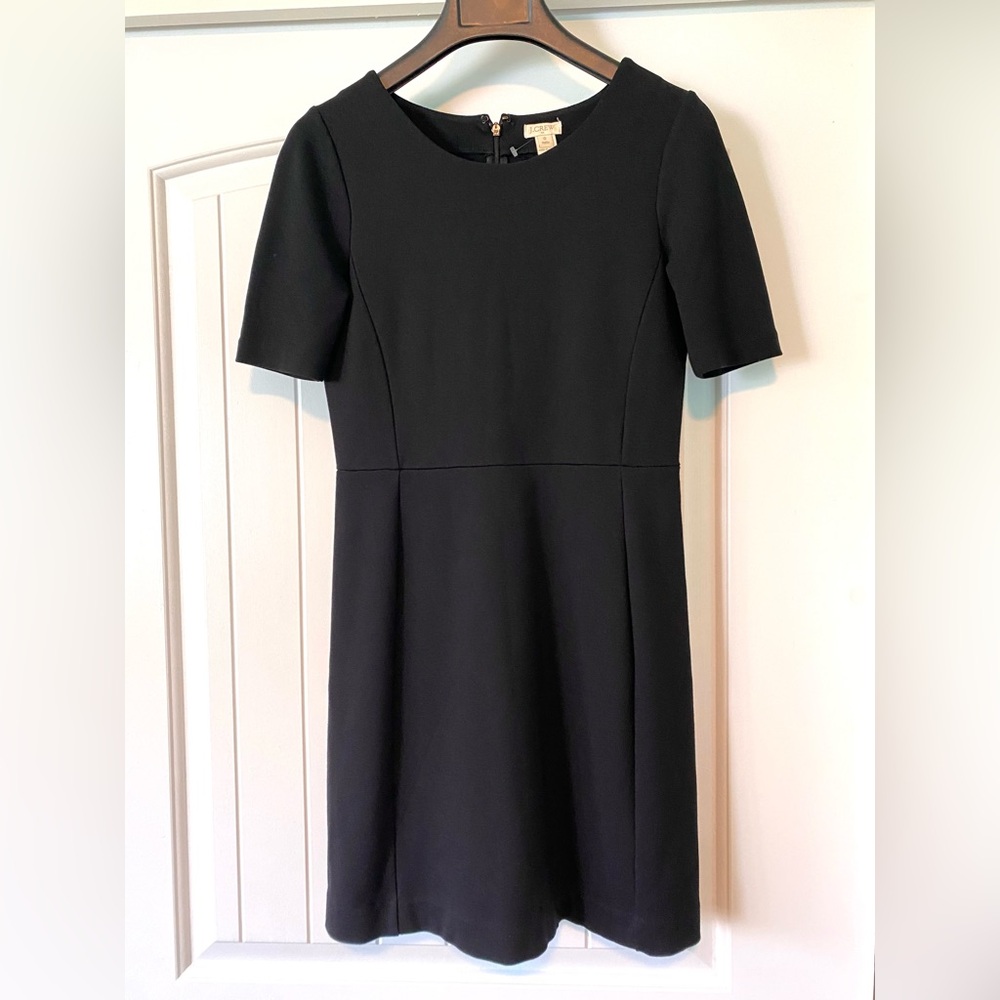JCrew A9797 LBD P0 0P 0 Petite Black Dress Classic Fit Round Neck Short Sleeve